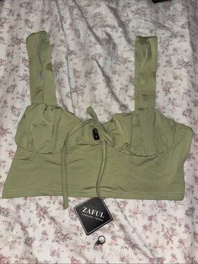 Zaful Olive Crop Bralette with Front Tie